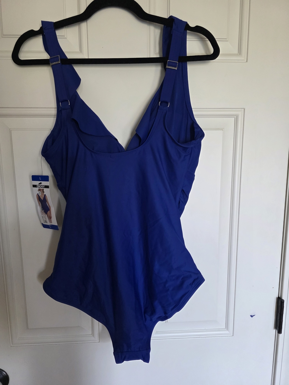 DKNY Navy Ruffled V‑Neck One‑Piece Swimsuit - Picture 4 of 4